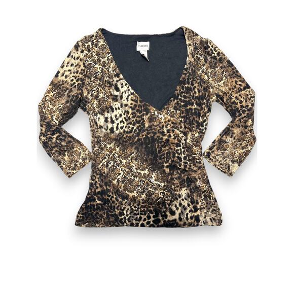 Chicos Leopard & Baroque Print V Neck 3/4 Sleeve Top size medium - Picture 3 of 7